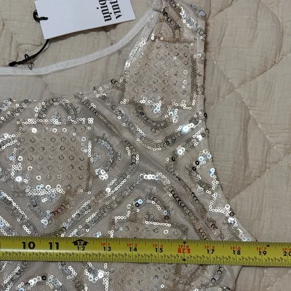 NWT Unique Vintage Beige Sequin Dress with Fringe Size XL - Picture 10 of 14